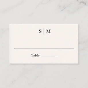 Tarjeta De Mesa Clásico Monograma Simple Boda Marfil Blanco