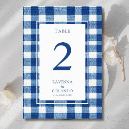 Tarjeta De Mesa Clásico Plaid de Bodas Azul Marino y Azul Bebé