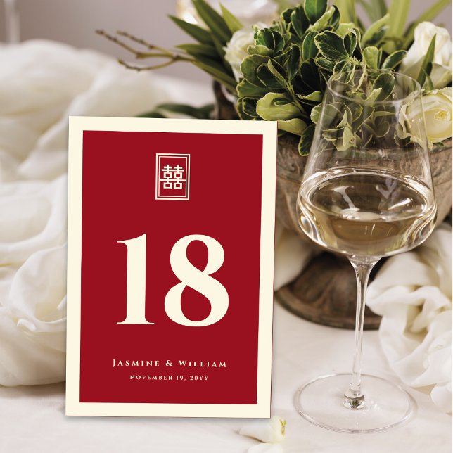 Tarjeta De Mesa Clásico Rectángulo doble felicidad Boda chino (Subido por el creador)
