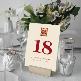 Tarjeta De Mesa Clásico Rectángulo Doble Xi Boda Dorado Chino