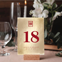Tarjeta De Mesa Clásico Rectángulo Doble Xi Boda Dorado Chino