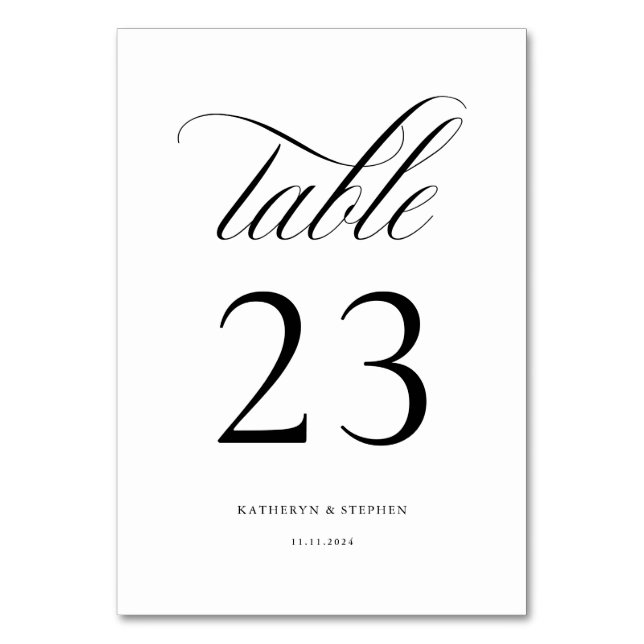 Tarjeta De Mesa Clásico Script Elegante Tabla de bodas número 23 (Anverso)