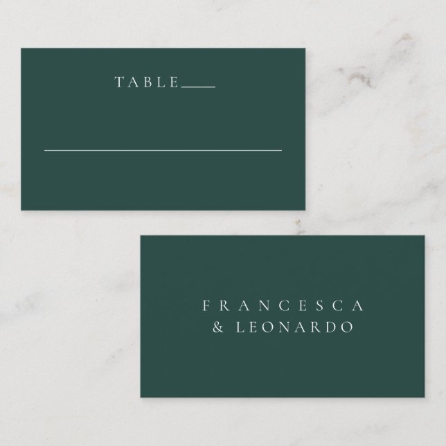 Tarjeta De Mesa Clásico Verde Esmeralda Boda Simple (Anverso / Reverso)
