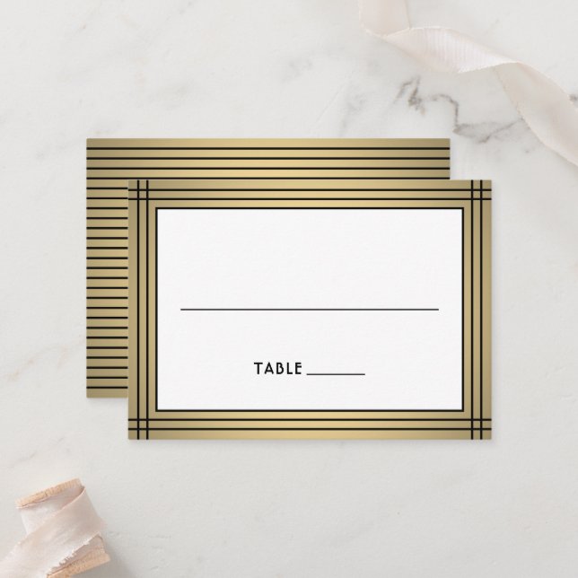 Tarjeta De Mesa Classic Black & Gold Border Large Elegant Escort / (Anverso/Reverso In Situ)