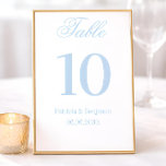 Tarjeta De Mesa Classic Blue Calligraphy Wedding Table Number<br><div class="desc">These elegant,  luxe wedding table numbers feature a dusty blue border and a lighter blue and white design. There is a mix of classic text and modern calligraphy for a classy and minimalist design perfect for your timeless,  formal reception.</div>