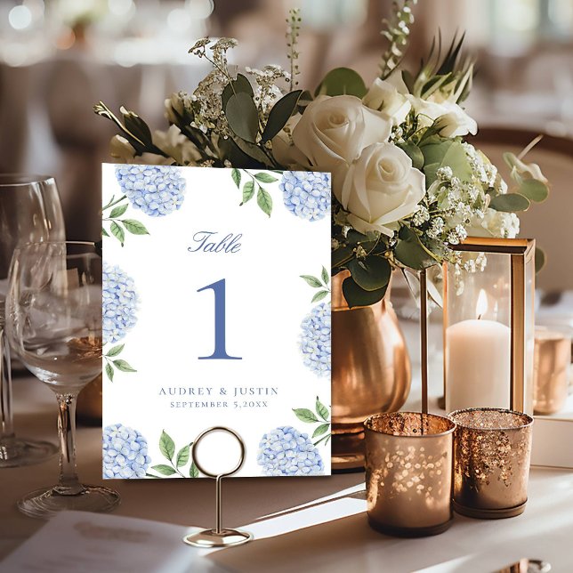 Tarjeta De Mesa Classic Blue Hydrangea Flower Wedding (Subido por el creador)