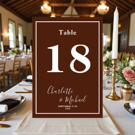Tarjeta De Mesa Classic Brown Script Minimalist Wedding