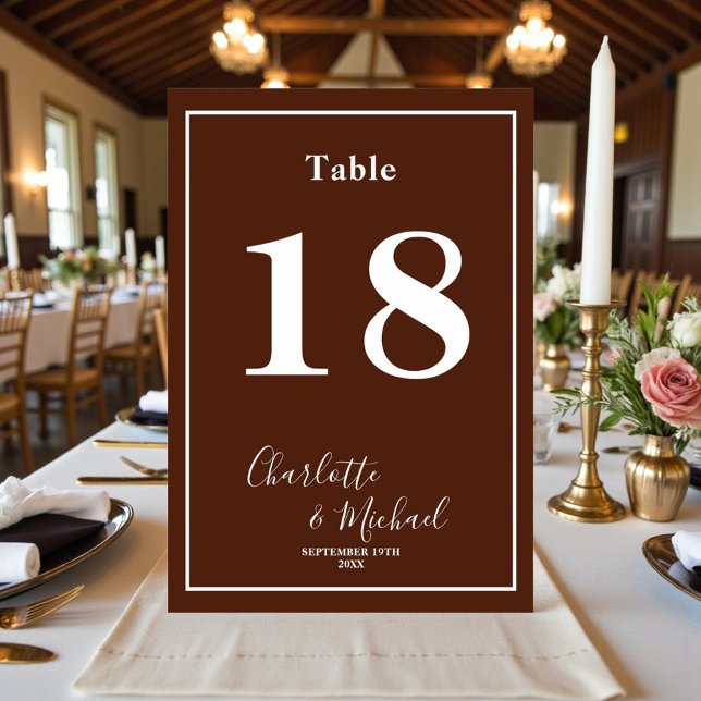 Tarjeta De Mesa Classic Brown Script Minimalist Wedding (Subido por el creador)