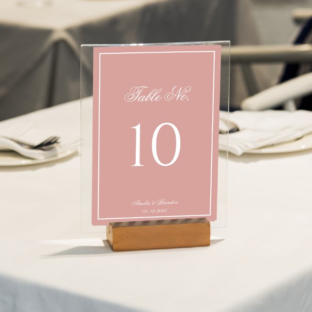 Tarjeta De Mesa Classic Dusty Rose & White Border Script Wedding (Subido por el creador)