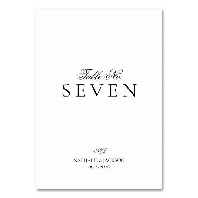Tarjeta De Mesa Classic Elegant Script Wedding (Anverso)