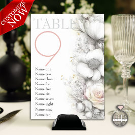 Tarjeta De Mesa Classic Modern Ivory and Blush Floral 