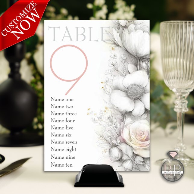 Tarjeta De Mesa Classic Modern Ivory and Blush Floral  (Subido por el creador)