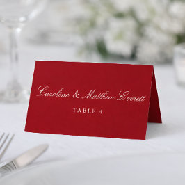 Tarjeta De Mesa Classic Script Elegant Custom Names Red Place Card