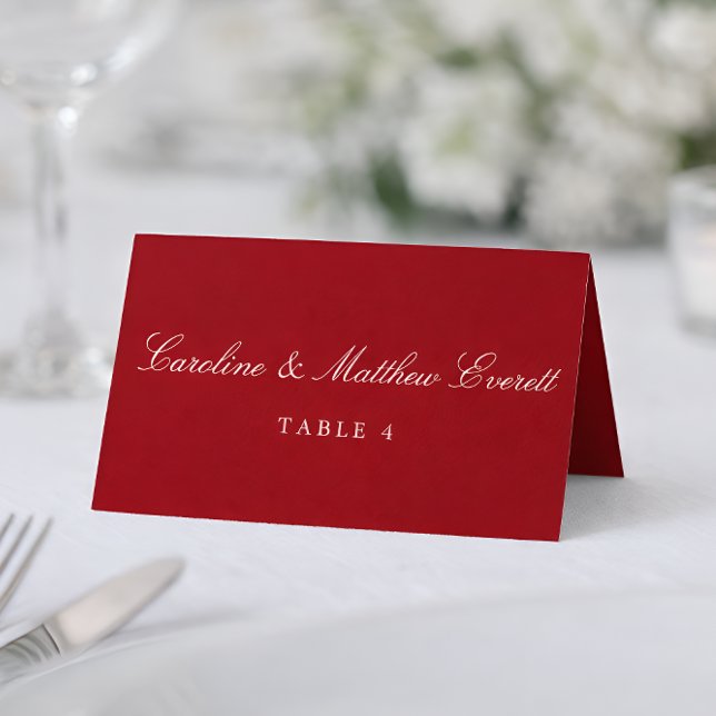 Tarjeta De Mesa Classic Script Elegant Custom Names Red Place Card (Subido por el creador)