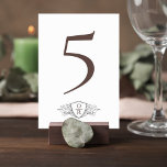 Tarjeta De Mesa Classic Wedding Reception Table Number Card<br><div class="desc">Add a refined touch to your reception tables with this elegant wedding table number sign featuring a classic monogram crest. The design pairs a large, graceful table number with a delicate botanical crest monogram beneath it, creating a sophisticated and balanced layout that complements formal and romantic wedding décor. The minimalist...</div>