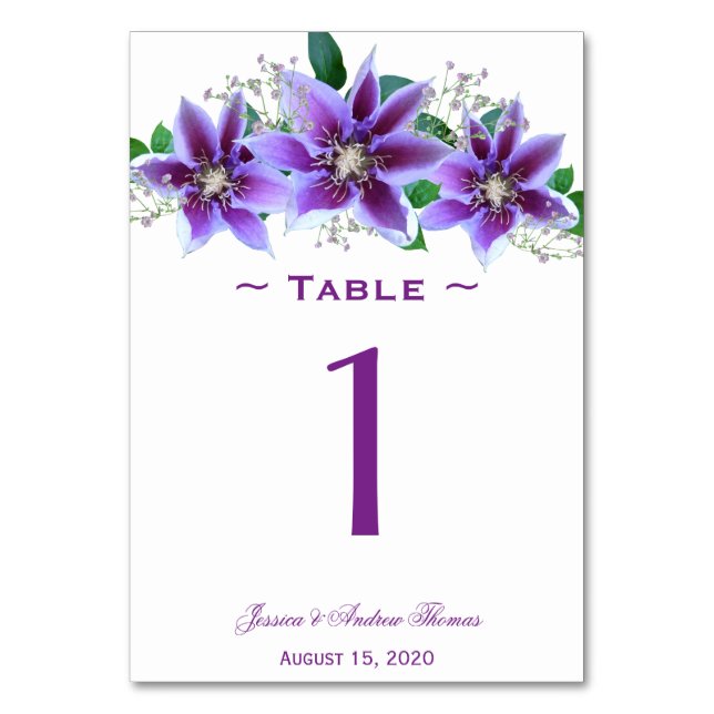 Tarjeta De Mesa Clématite Chic Clásica Boda (Anverso)