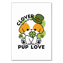 Tarjeta De Mesa Clover Pup Love - Diseño de perros del Día de San
