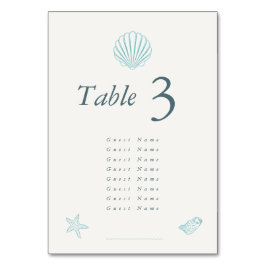 Tarjeta De Mesa Coastal Seashell Elegant Wedding
