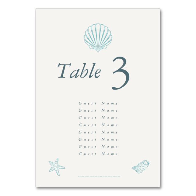 Tarjeta De Mesa Coastal Seashell Elegant Wedding (Anverso)