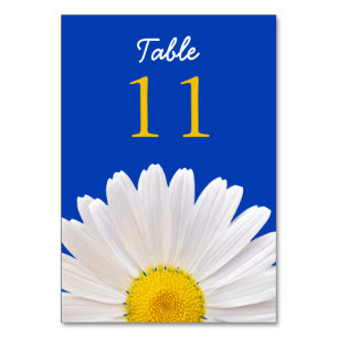 Tarjeta De Mesa Cobalto blanco amarillo Shasta Daisy Flower Boda