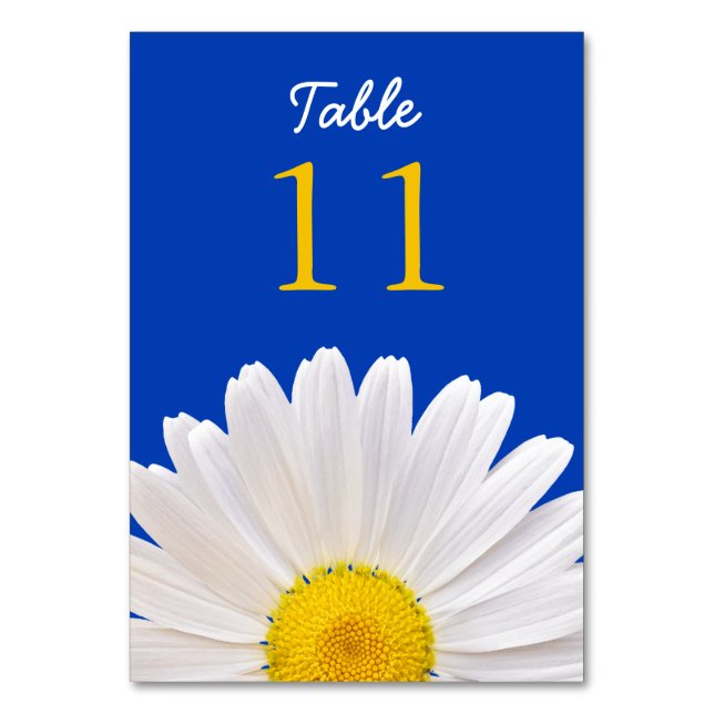 Tarjeta De Mesa Cobalto blanco amarillo Shasta Daisy Flower Boda (Anverso)
