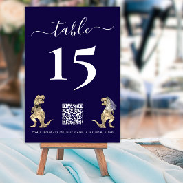 Tarjeta De Mesa Código QR azul para fotos de la Marina Boda de Din