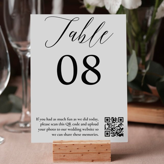 Tarjeta De Mesa Código QR de la elegante boda de la caligrafía bla (Black white calligraphy elegant wedding QR code Table Number)