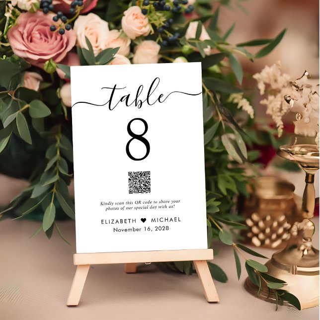 Tarjeta De Mesa Código QR de recepción de boda con letra Chic (Subido por el creador)