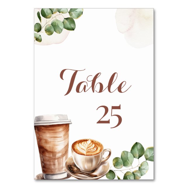 Tarjeta De Mesa Coffee Love is Brewing Bridal Shower Table Number (Anverso)