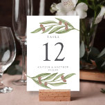 Tarjeta De Mesa Colección de Bodas de bifurcación de aceitunas<br><div class="desc">Celebre con estilo con estas elegantes y muy modernas tarjetas bodas. El diseño presenta una rama de olivo pintada a mano con una hermosa tipografía, perfecta para cualquier celebración de matrimonio de temática rústica. Este diseño es fácil de personalizar con la redacción de su evento especial y sus invitados estarán...</div>