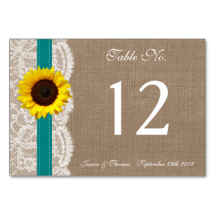 Tarjeta De Mesa Colección de Bodas de girasol rústico - Verde azul