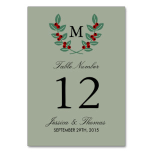 Tarjeta De Mesa Colección de Bodas del monograma Berry Bush - Sage