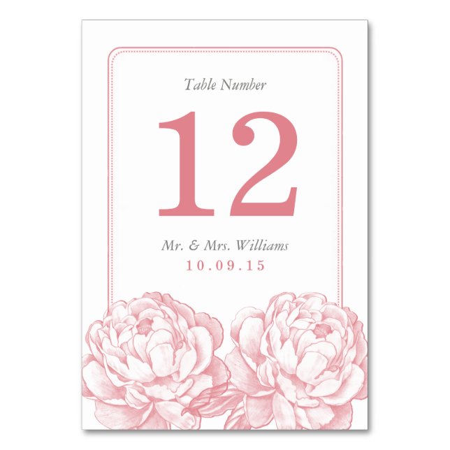 Tarjeta De Mesa Colección de Bodas florales de Peony (Anverso)