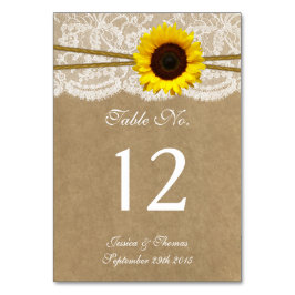 Tarjeta De Mesa Colección de Bodas Kraft, Lace & Sunflower