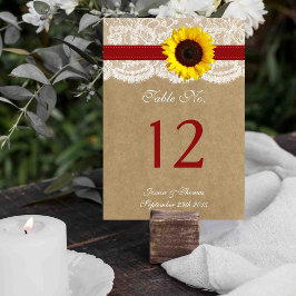 Tarjeta De Mesa Colección Kraft, Lace & Sunflower - Rojo