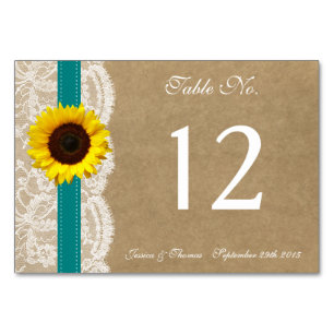 Tarjeta De Mesa Colección Kraft, Lace & Sunflower - Verde azulado