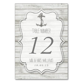 Tarjeta De Mesa Colección Nautical Whitewashed Wood Beach Wedding