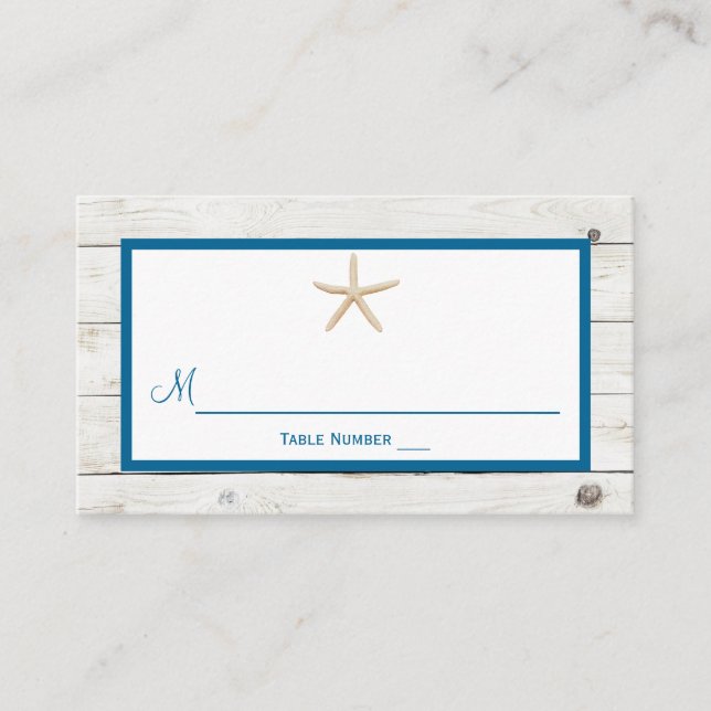Tarjeta De Mesa Colección Starfish Whitewashed Wood Beach Wedding (Anverso)