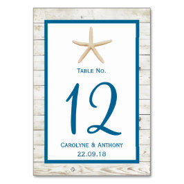 Tarjeta De Mesa Colección Starfish Whitewashed Wood Beach Wedding