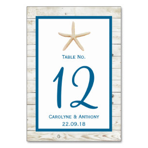 Tarjeta De Mesa Colección Starfish Whitewashed Wood Beach Wedding