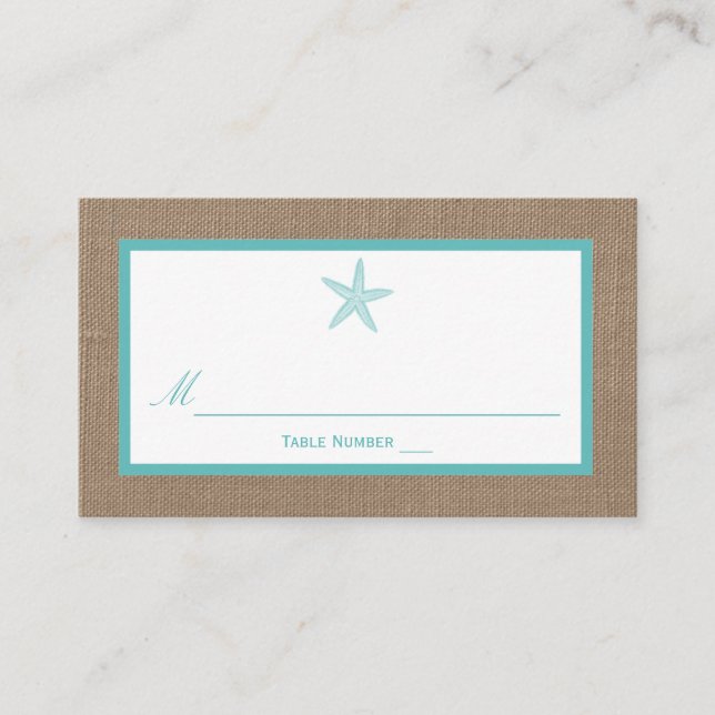 Tarjeta De Mesa Colección Turquoise Starfish Burlap Beach Wedding (Anverso)