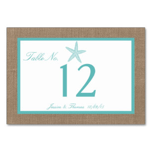 Tarjeta De Mesa Colección Turquoise Starfish Burlap Beach Wedding