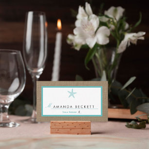 Tarjeta De Mesa Colección Turquoise Starfish Burlap Beach Wedding