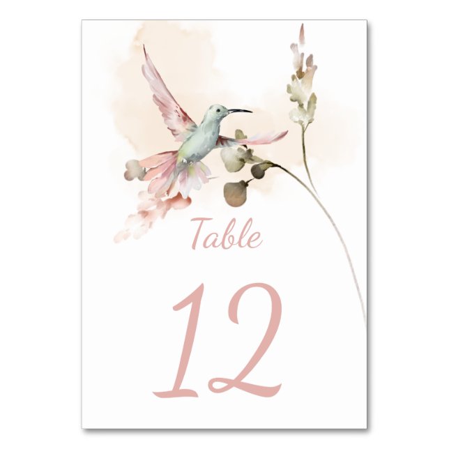 Tarjeta De Mesa Colibrería floral rosa y verde (Anverso)