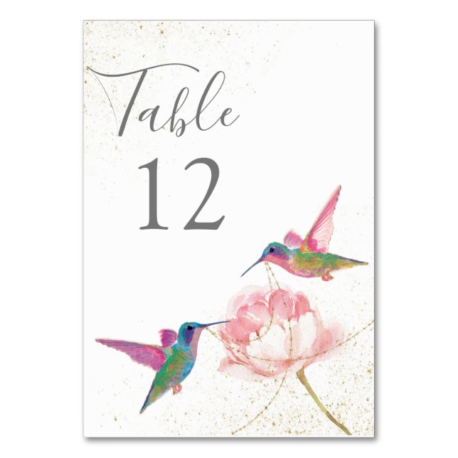 Tarjeta De Mesa Colirio acuático floral Hummingbirds Número de tab (Reverso)