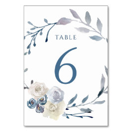 Tarjeta De Mesa color de agua azul floral wreath Tabla número 6