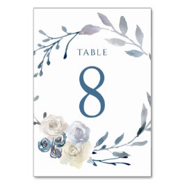 Tarjeta De Mesa color de agua azul floral wreath Tabla número 8