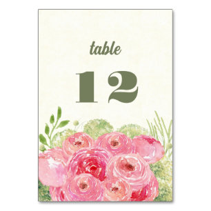 Tarjeta De Mesa Color de agua de rosas rosadas románticas