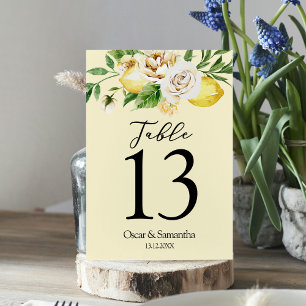 Tarjeta De Mesa Color de agua moderno Pastel Lemones Amarillos y H