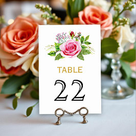 Tarjeta De Mesa Color de agua rosa rosa rosa boda floral número de